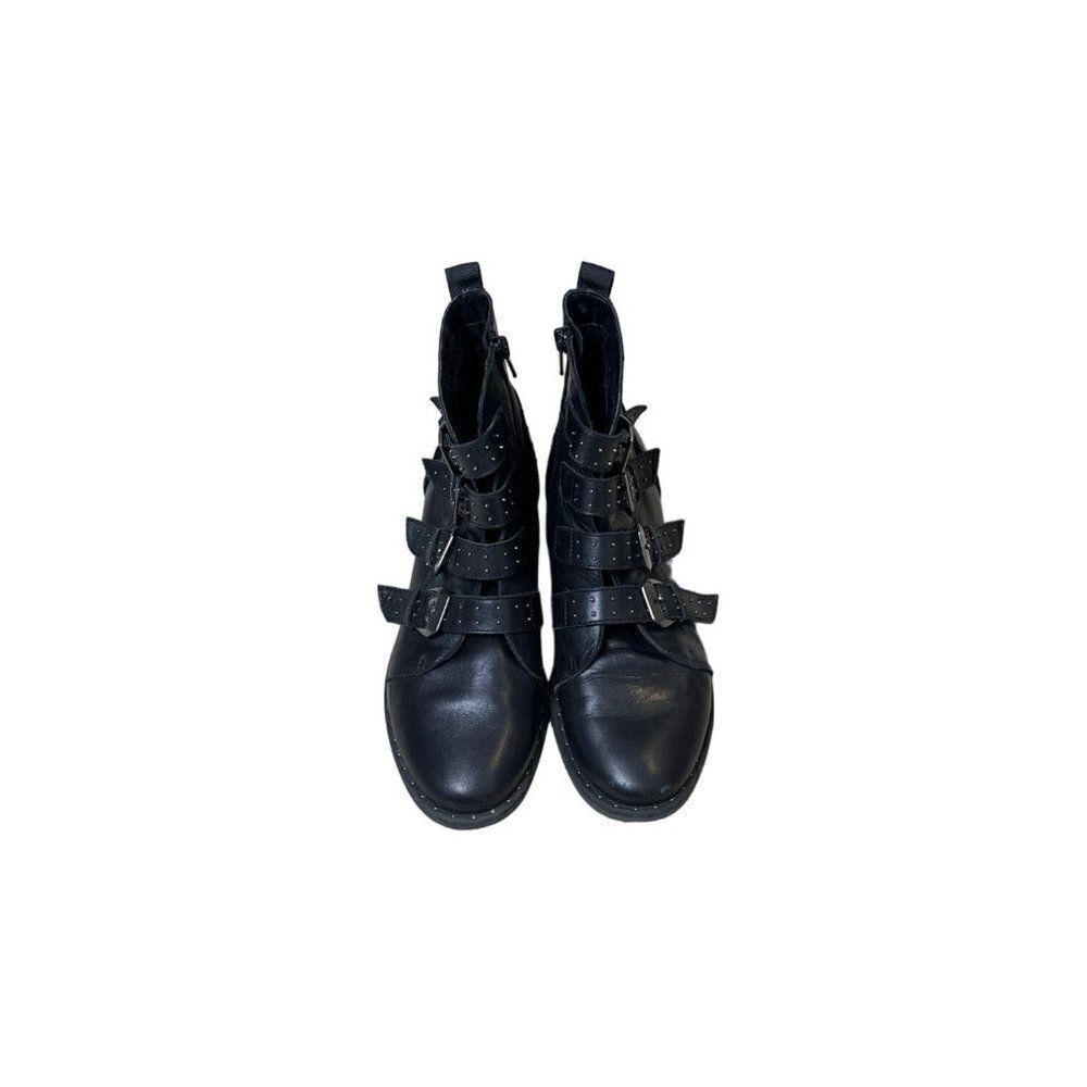 Steve Madden Black Buckle Motorcycle Ankle Boots Round Toe Size 8M